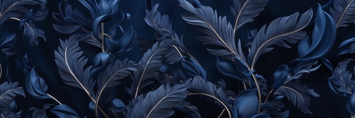 Fototapeta premium A sophisticated display of blue leaves forming an abstract pattern.