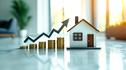 rising housing market value shown with miniature house coins