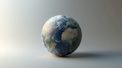Close-up of a spinning globe with clearly visible continents and oceans, highlighted by dynamic lighting on a clean, minimalist studio backdrop.