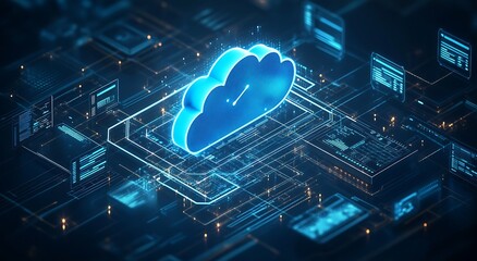 Futuristic digital cloud computing concept with data integrations and technological visuals : Generative AI