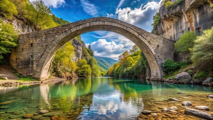 Fototapeta premium Stone bridge arching over Voidomatis river in Central Zagoria, Epirus, Greece, arches, stone bridge, Kalogeriko