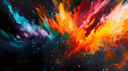 Vibrant explosion of colorful powder against black background, capturing dynamic motion and vivid hues. Chromatic. Illustration