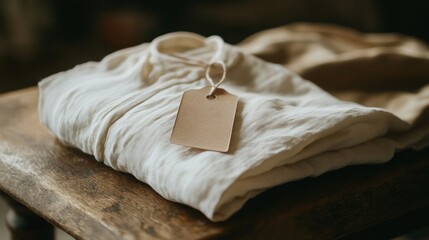 Promoting sustainability with a neatly folded garment featuring an eco-friendly price tag