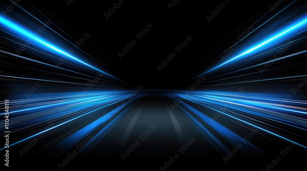 Canvas Prints abstract blue light streaks converging on a dark background, suggesting speed and movement.