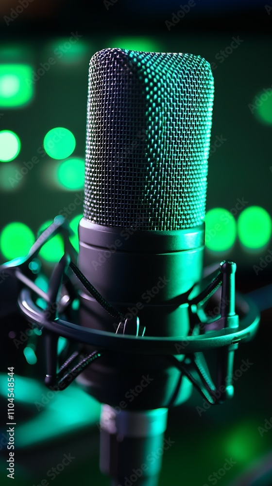 Poster professional vocal microphone with green led accents for high fidelity and studio recording : genera