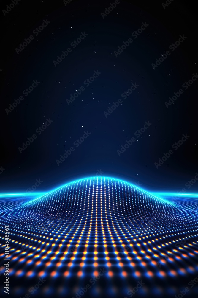 Wall mural abstract glowing digital landscape with a wave-like pattern of light points.