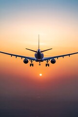 Fototapeta premium Jetliner soaring in sunset sky epitomizing passage of time and boundless travel opportunities : Generative AI