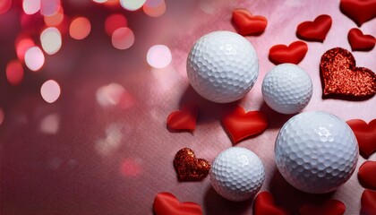 Golf Ball Valentine's Day, Golfballs and hearts with pink bokeh background