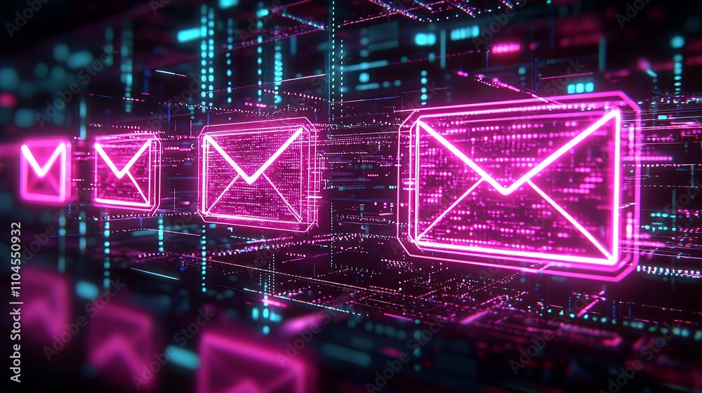 Poster Glowing email icon depicting modern digital communication and networking : Generative AI