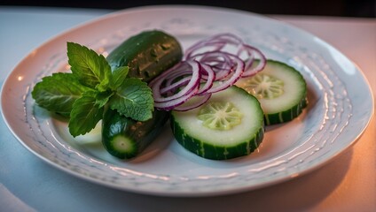 Sliced Cucumber with Mint and Red Onion