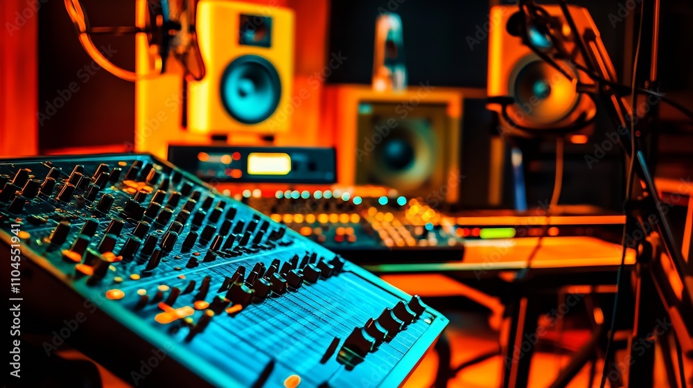 Aufkleber cutting-edge audio studio with advanced mixing and sound equipment : generative ai