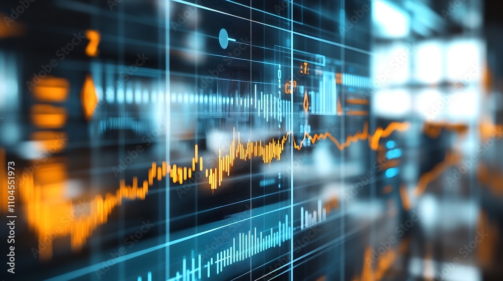 Fototapete Dynamic Abstract Digital Financial Data Graph with Futuristic Technological Elements : Generative AI