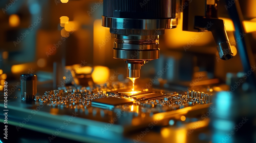 Leinwandbilder close-up laser microscopy on circuit board microchip in laboratory : generative ai