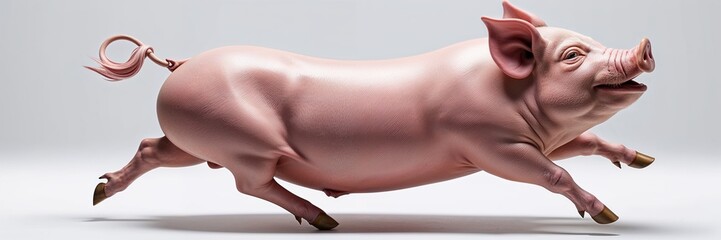 Naklejka premium A playful pig captured mid-run in a minimalist artistic backdrop.