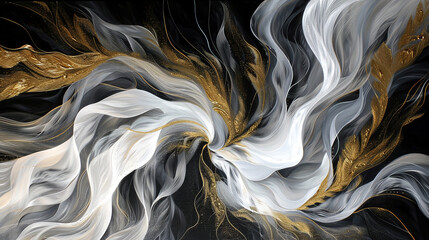 An abstract image featuring intricate black and white swirls