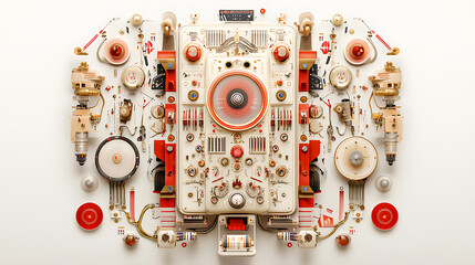 retro style poster featuring vintage AI automaton with intricate details and vibrant colors, showcasing blend of technology and art