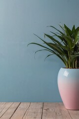 Fototapeta premium Soft and Soothing Pastel Backdrop: Minimalist Pink and Blue Tones with Natural Plant Accents for Home Styling or Product Presentation