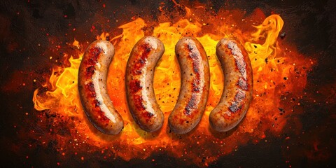 Grilling savory sausages backyard barbecue food photography summer vibes aerial view cooking delight