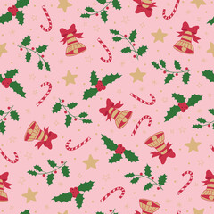 Seamless winter pattern for New Year and Christmas from Christmas tree decor. Can be used to create patterns, backgrounds, covers, postcards and more.