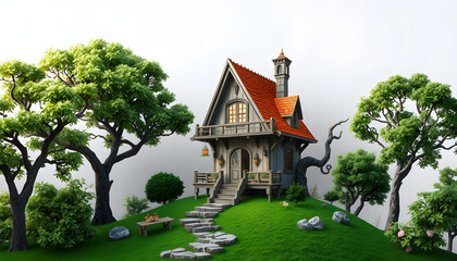 Obraz premium Fantasy tree house isolated with white highlights, png