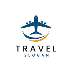 Travel business logo flying plane in logo Template