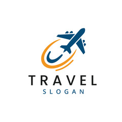 Travel business logo flying plane in logo Template
