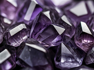 macro shot of a purple amethyst gemstone, showing intricate crystalline texture, ultra-detailed, photorealistic, shimmering light reflections, natural imperfections, vibrant deep violet hues