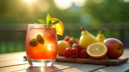 Fototapeta premium Refreshing Kir Royale Cocktail on a Sunny Terrace