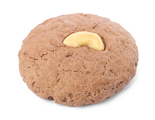 One tasty chocolate cookie with cashew isolated on white