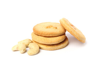 Stack of tasty cashew cookies isolated on white