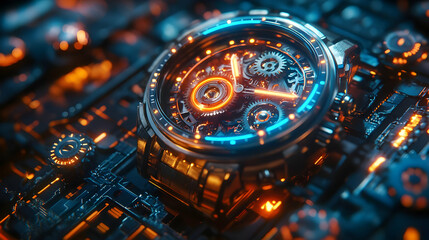 Futuristic 3D Clockwork Watch Illustration