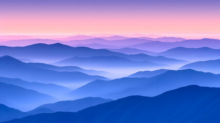 Blue Mountainscape Illustration: Serene Sunset Hues