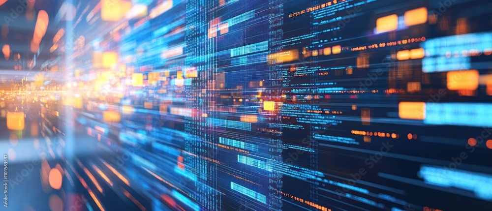 Poster abstract digital background depicting data flow and technology concepts.