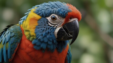 Obraz premium Close-up portrait of a vibrant blue, orange, and green macaw.