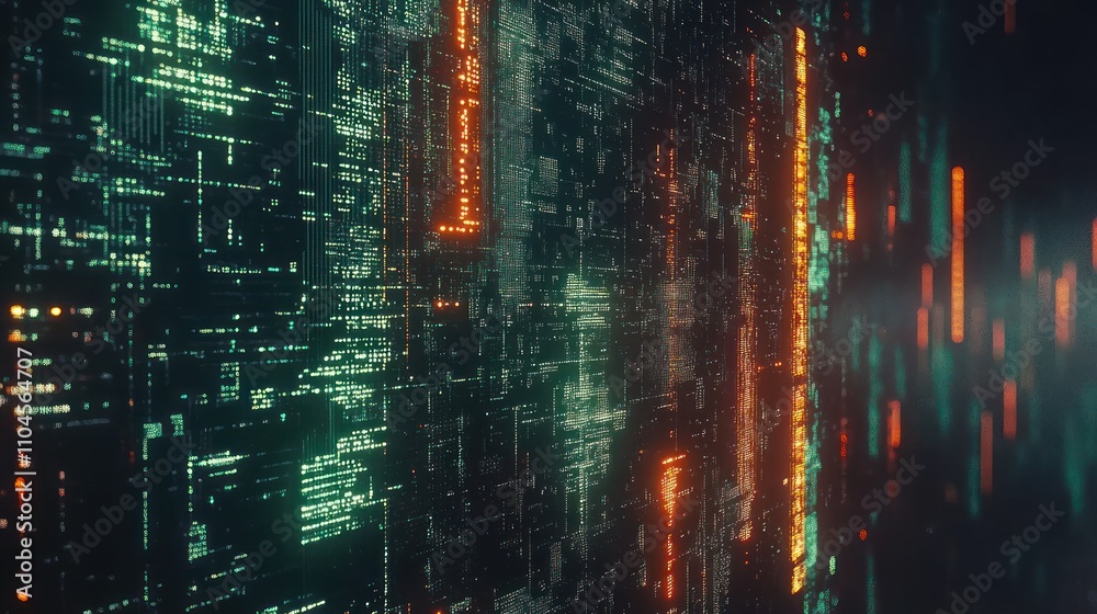Poster A digital abstract representation of a futuristic data network with glowing elements.