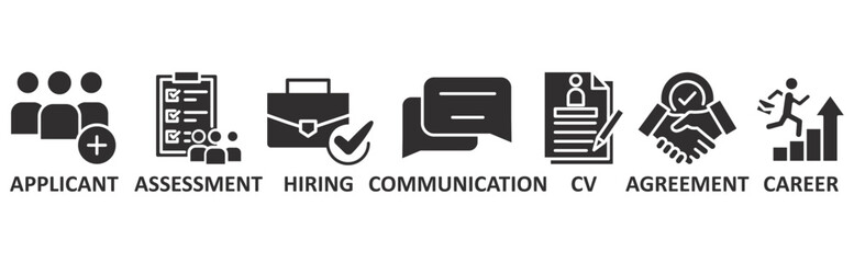 Job Interview icon set illustration concept with icon of applicant,assessment,hiring,communication,cv,agreement,career
