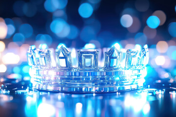 A futuristic crown glimmers with blue lights, creating a captivating and enchanting atmosphere