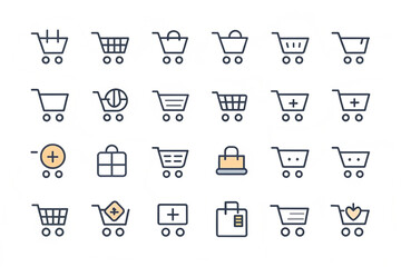 Collection of diverse shopping cart icons in various styles and designs.