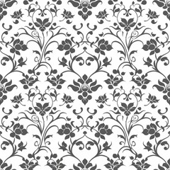 Elegant Vintage Floral Pattern in Monochrome Style with Detailed Hand-Drawn Elements Perfect for Textile Design and Modern Home Decor Projects