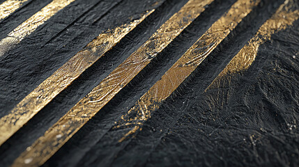 Metallic gold stripe texture on black surface creating a striking visual effect