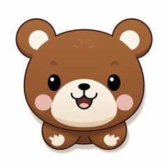 Fototapeta premium Cute and Adorable Cartoon Brown Bear Character with Round Face and Big Eyes, Smiling Cheerfully Against a White Background, Perfect for Children's Themes