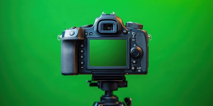 A professional camera set against a vibrant green backdrop, ideal for photography tutorials, gear reviews, or promotional content focusing on photography