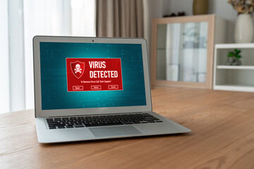 Virus warning alert on computer screen detected modish cyber threat , hacker, computer virus and malware