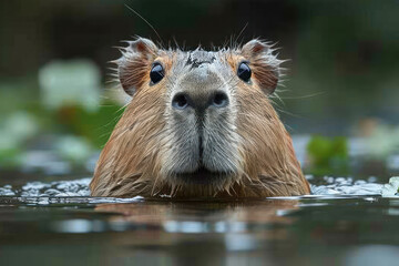Fototapeta premium capybara swimming in a body of water. ,. 