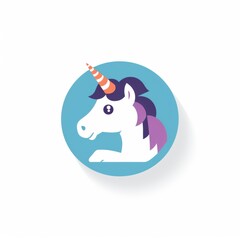 Colorful Unicorn Head Icon with a Playful Expression Surrounded by a Light Blue Circle, Perfect for Fantasy-Themed Designs and Children's Illustrations