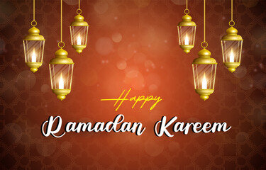 Naklejka premium happy ramadan kareem 2025 template banner with beautiful islamic ornament with orange background design
