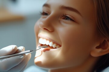 Girl receiving dental scaling at a clinic for a healthier smile during a routine appointment, focusing on oral hygiene and care