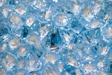 Fine crystal texture, sparkling facets reflecting light in cool blues and whites, sharp and luxurious