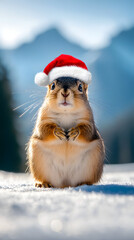 Fototapeta premium squirrel in Santa Claus's hat
