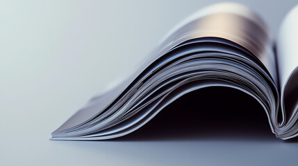 Magazine pages feature a textured surface on a plain light gray background creating a subtle yet sophisticated look for editorial content